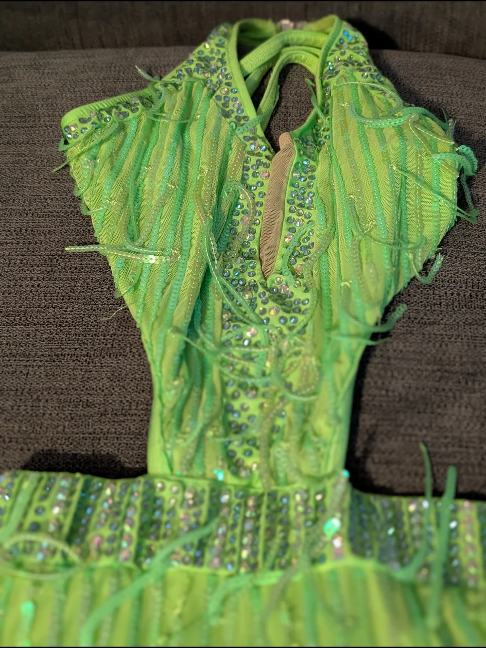 Glamour Green Fringe Unitard
